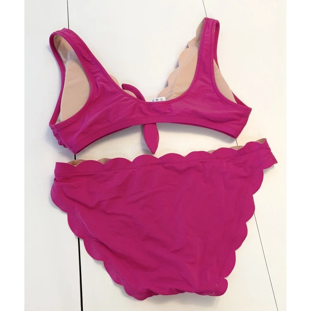 J.CREW Scallop Edge Bikini Set Women's Size M Triangle Beach Coastal 2 Piece